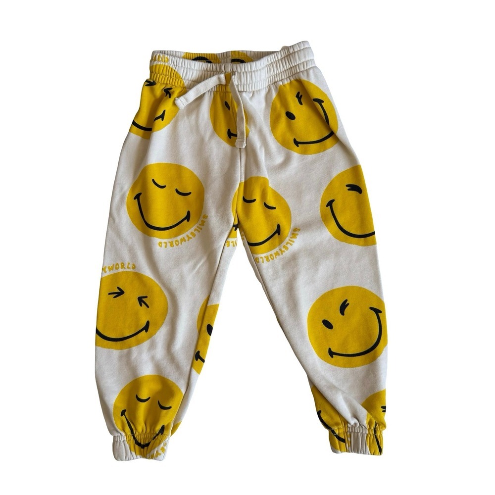 H&M SmileyWorld Joggers Off-White Yellow Smiley Face Kids 3-4T